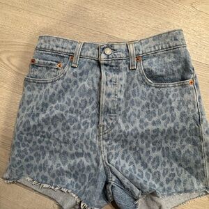 Levi's Blue and Gray Jean Shorts with Distressed Hem